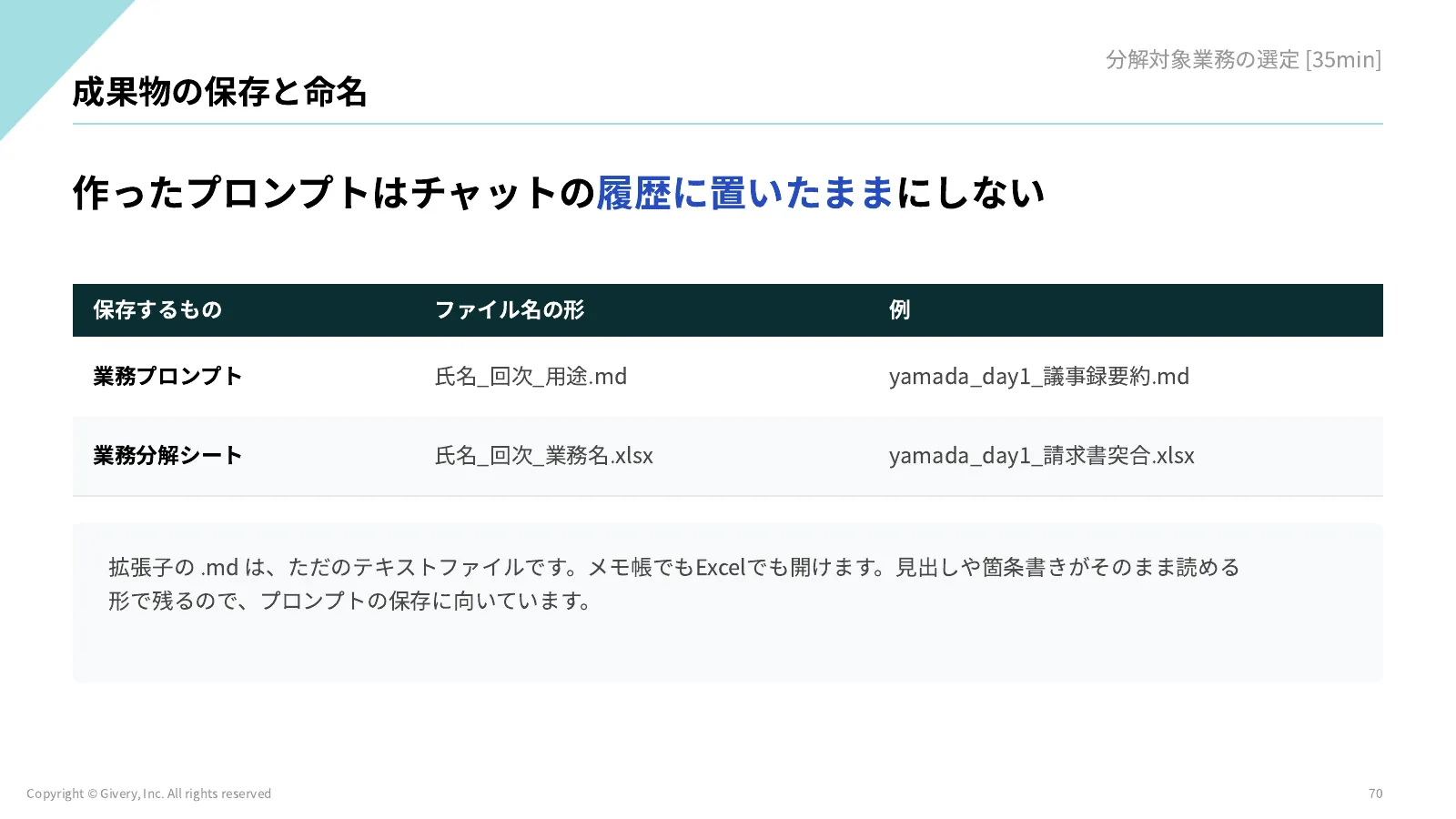 70ページ 成果物の保存と命名